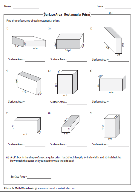 Fresh 60+ Surface Area Of Rectangular Prism Worksheet 23