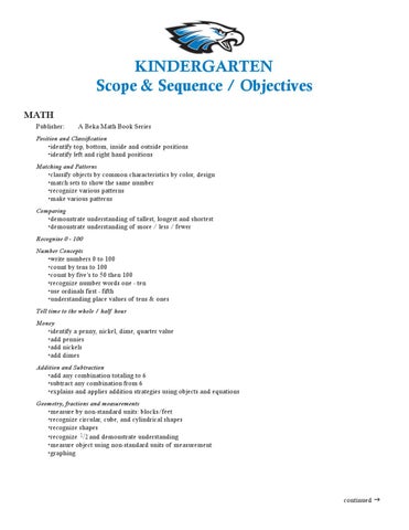 Kindergarten Curriculum Overview 18