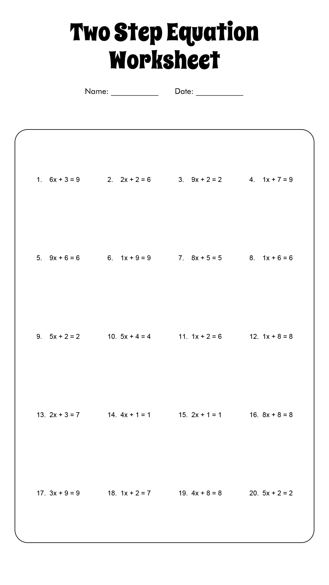 50 Printable 2 Step Equations Worksheets 16