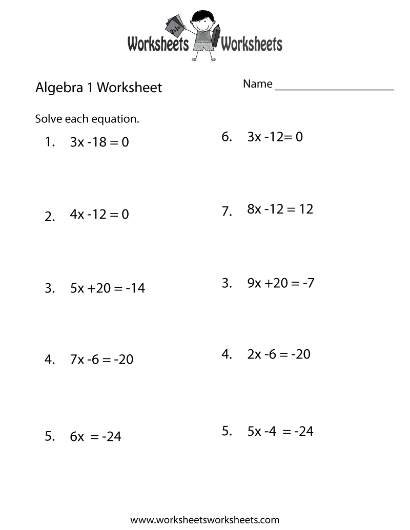 50 Printable Algebra 1 Worksheets 1