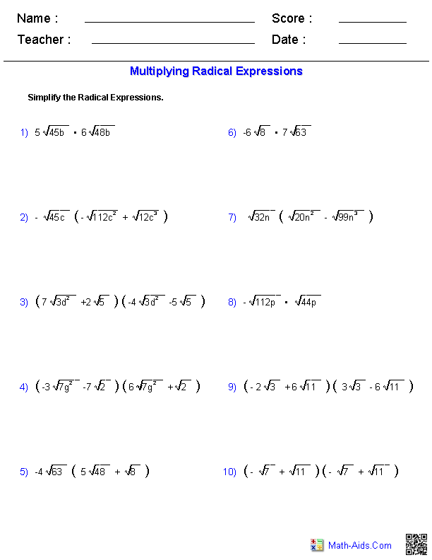 50 Printable Algebra 1 Worksheets 2
