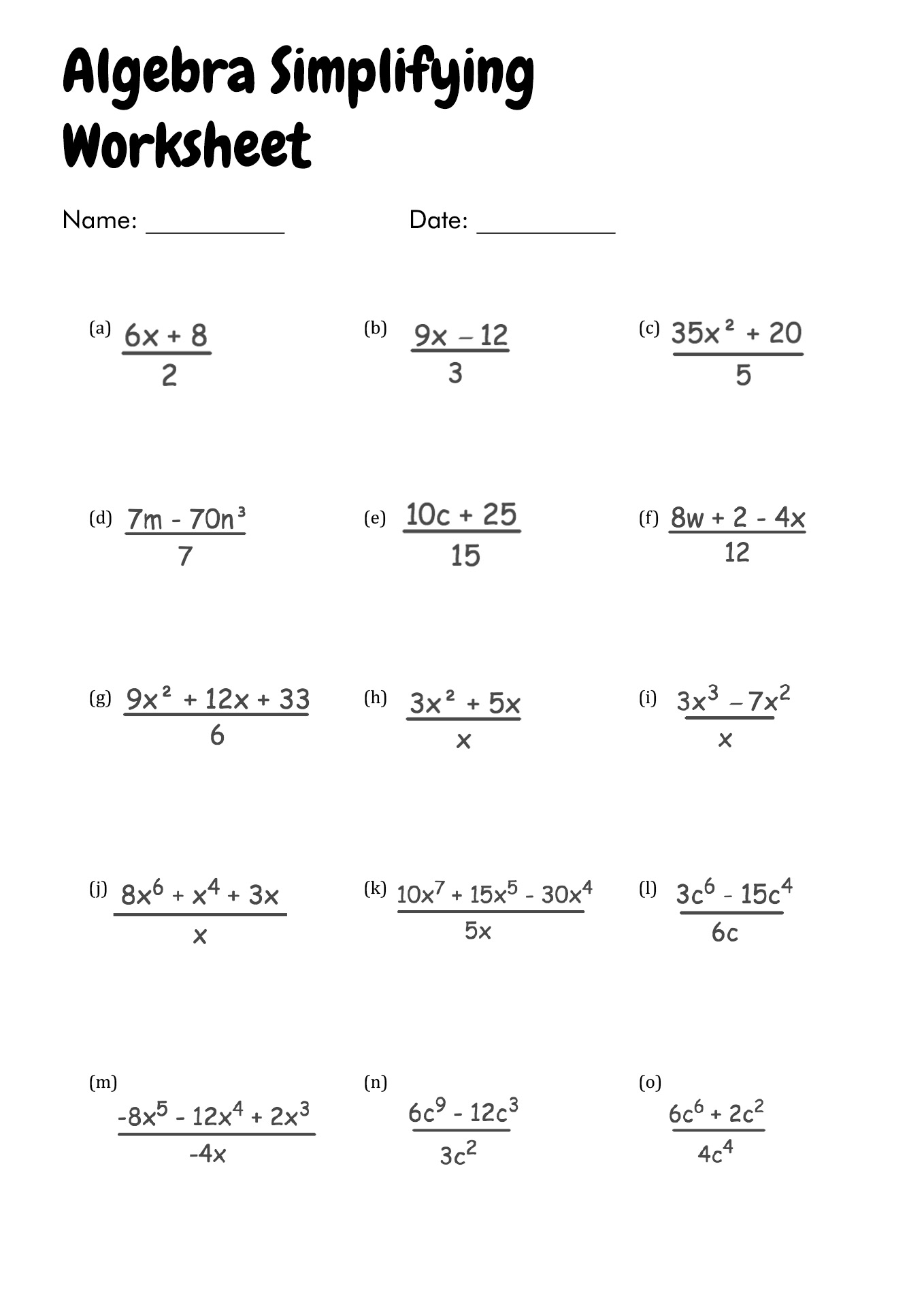 50 Printable Algebra 1 Worksheets 3