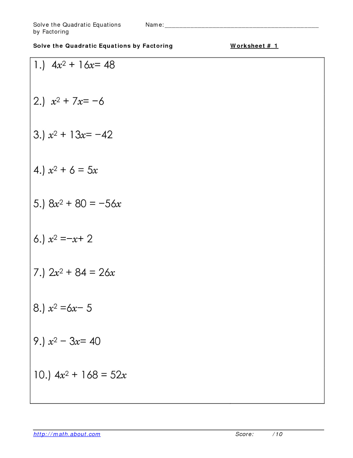 50 Printable Algebra 1 Worksheets 33
