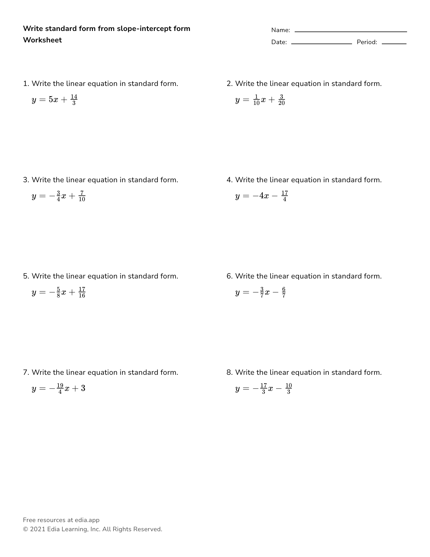 50 Printable Algebra 1 Worksheets 45