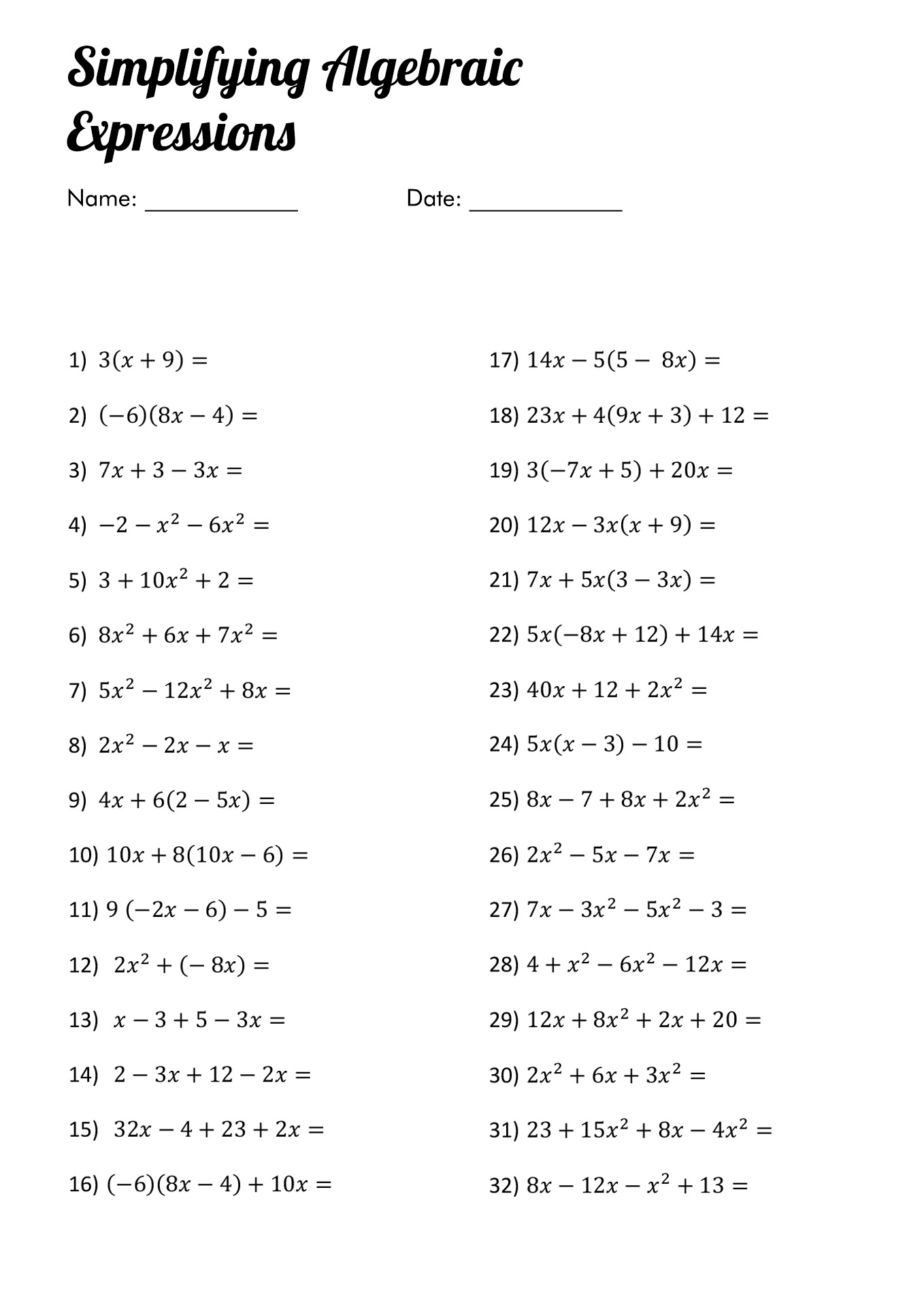 50 Printable Algebra 1 Worksheets 46