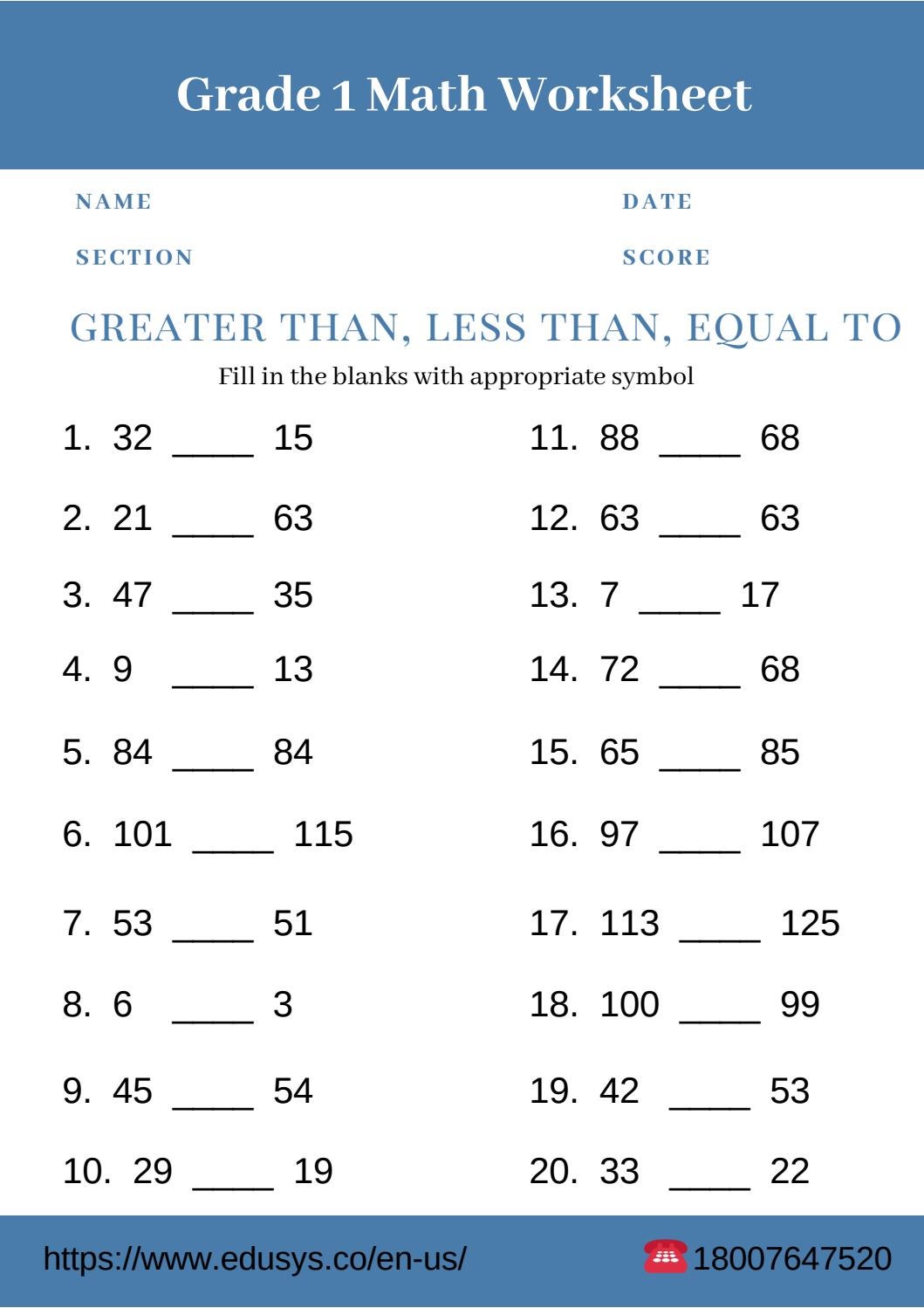 55 Math Worksheets Grade 1 43
