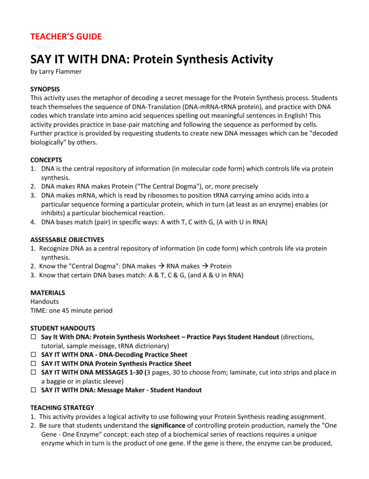 60 Best Protein Synthesis Worksheets 4