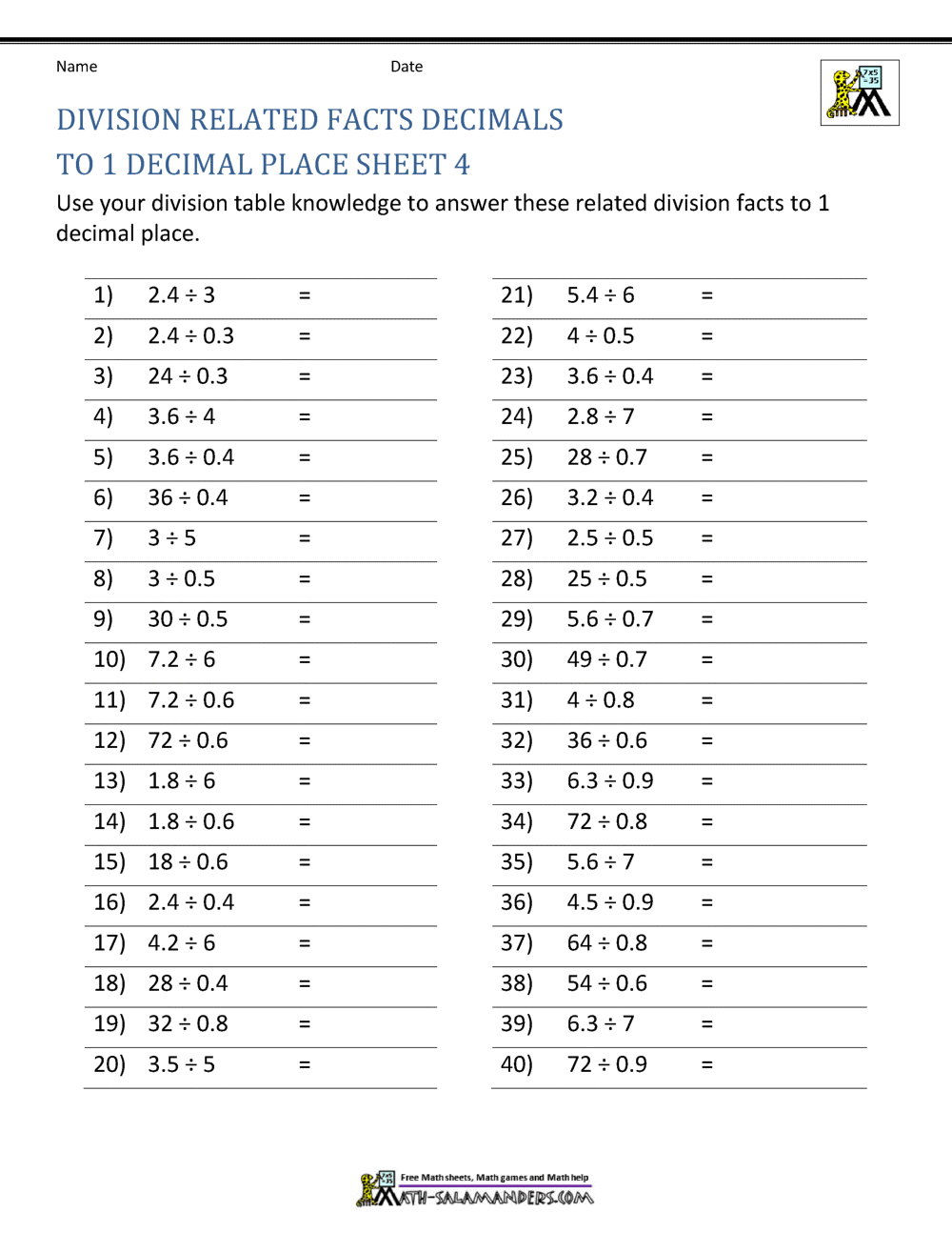 60 Dividing Decimals Worksheets 32