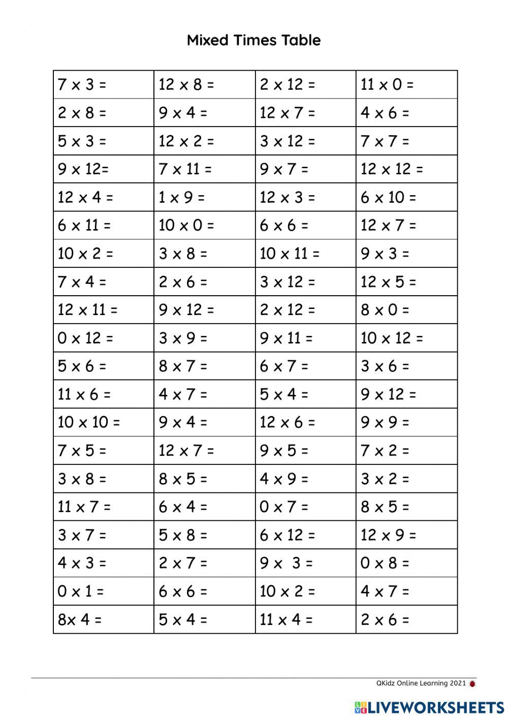 60 Time Table Multiplication Worksheets 13