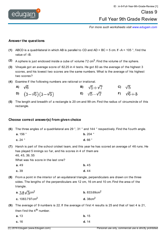 20 9th Grade Geometry Problems