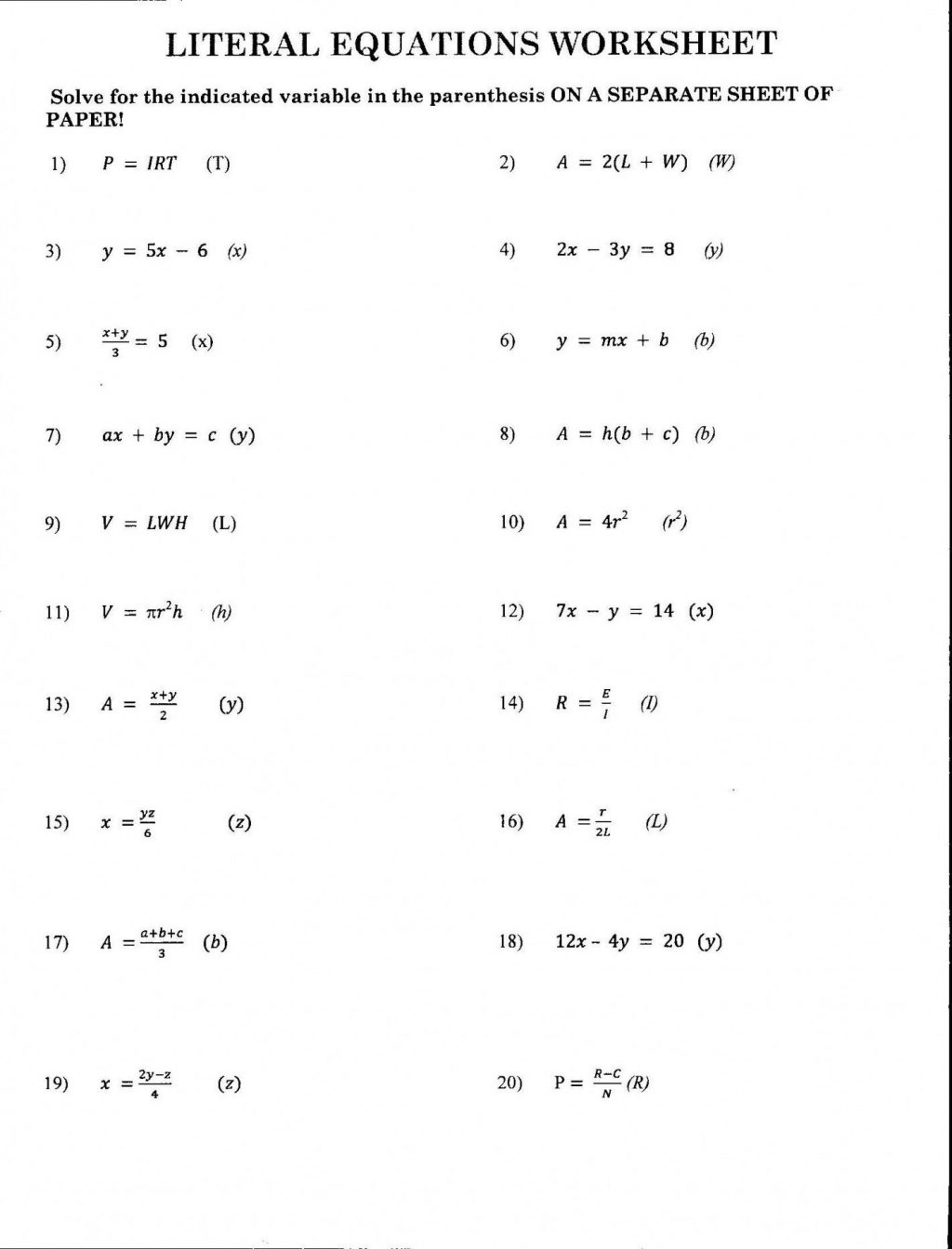 20 Ninth Grade Math Practice Worksheets
