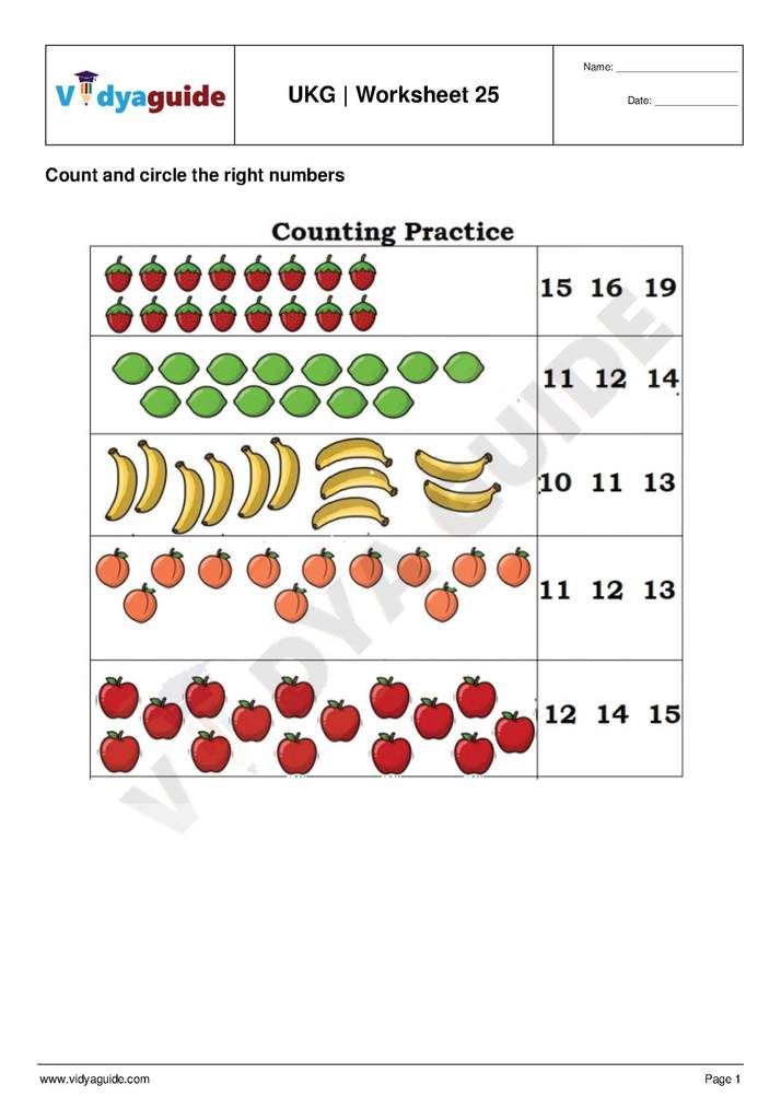 20 UKG Number Worksheets Printable