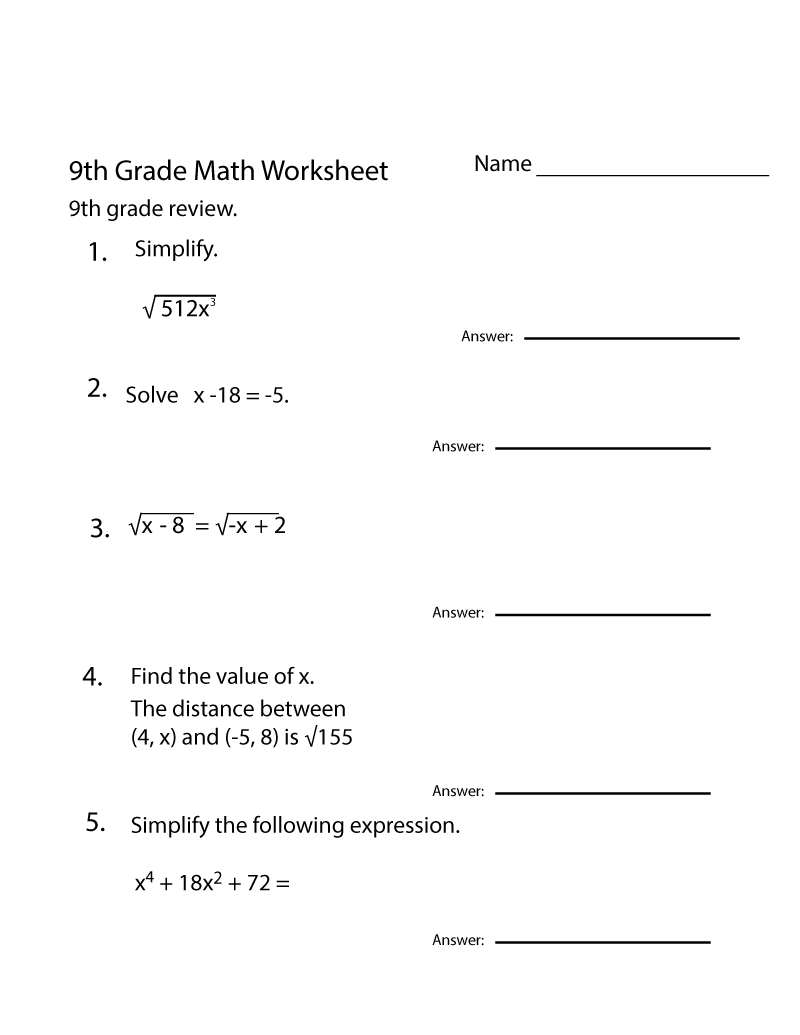 30 9th Grade Math Review