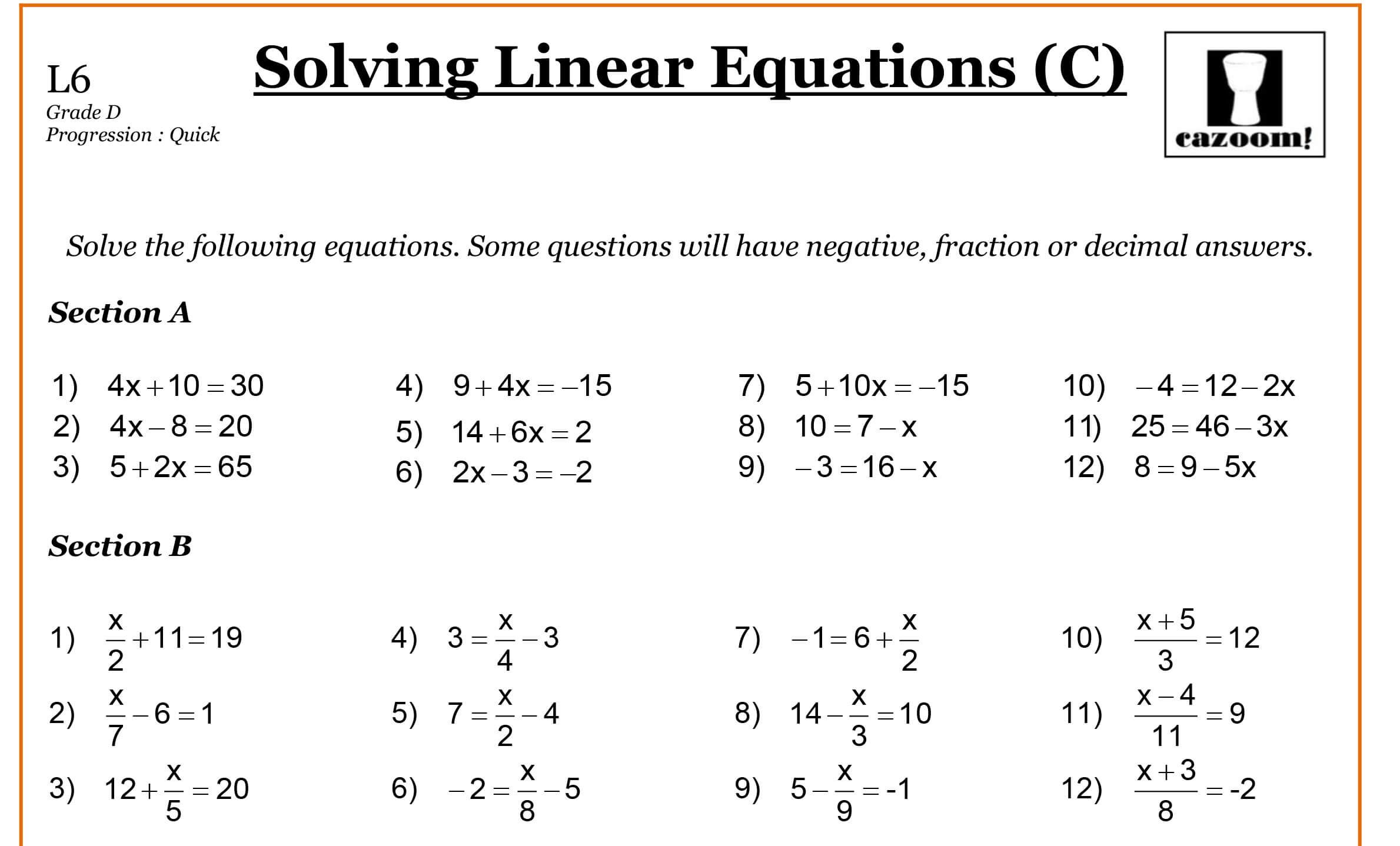 30 Algebra Quiz 9th Grade
