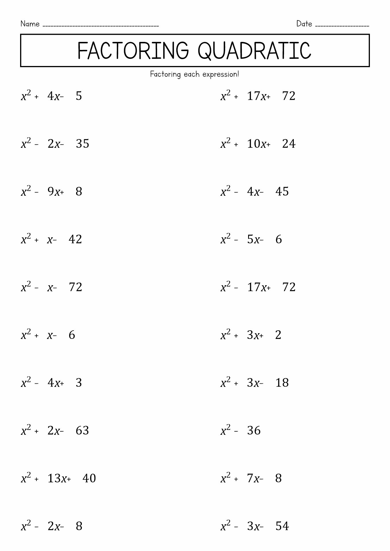 35 Algebra Test 9th Grade