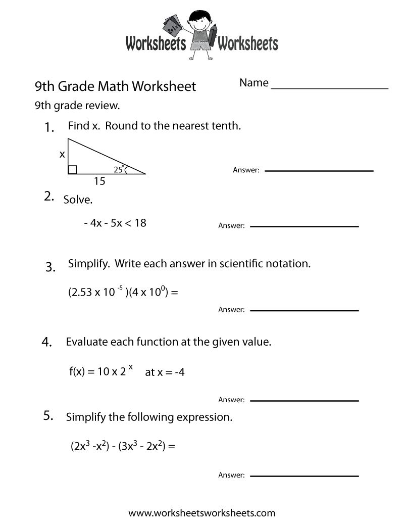 35 Free Math Worksheets Grade 9