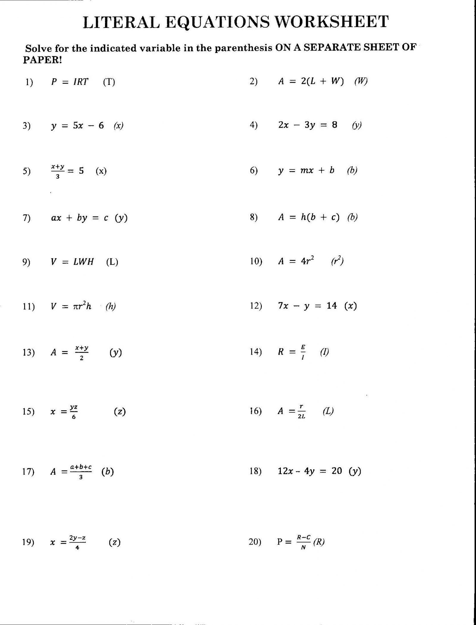 35 Grade Nine Algebra Worksheets
