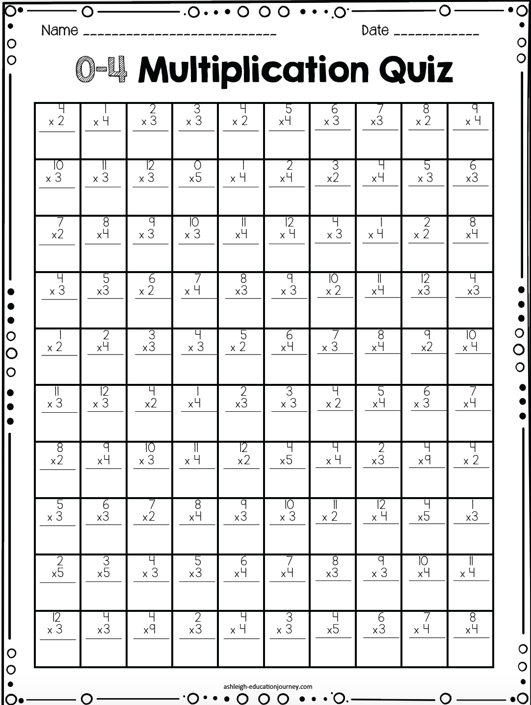 4th Grade Multiplication Practice Quiz MySchoolsMathcom