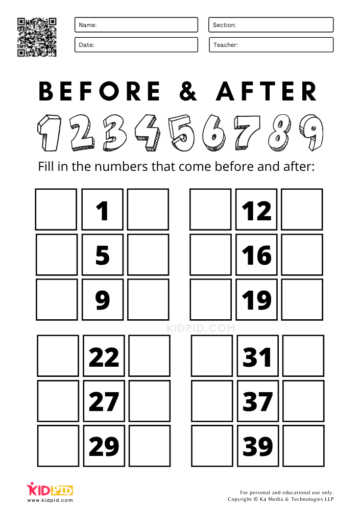 Before And After Math Worksheets