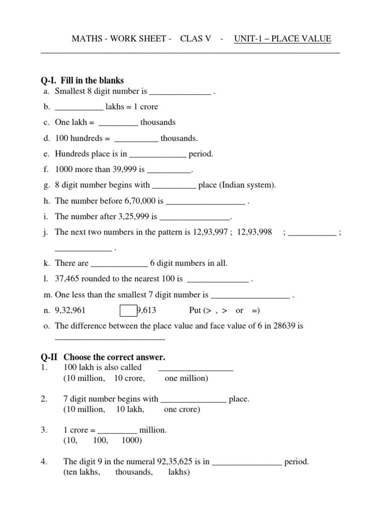 Class 5 Fractions Worksheets