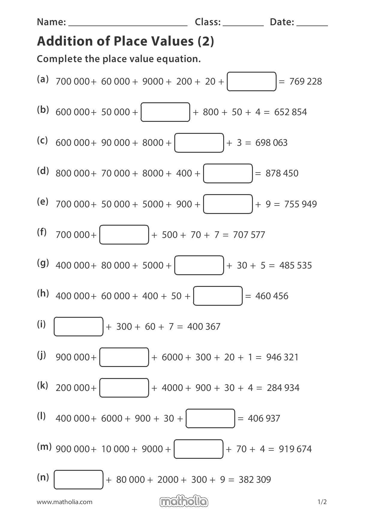 Class 5 Math Practice Sheets