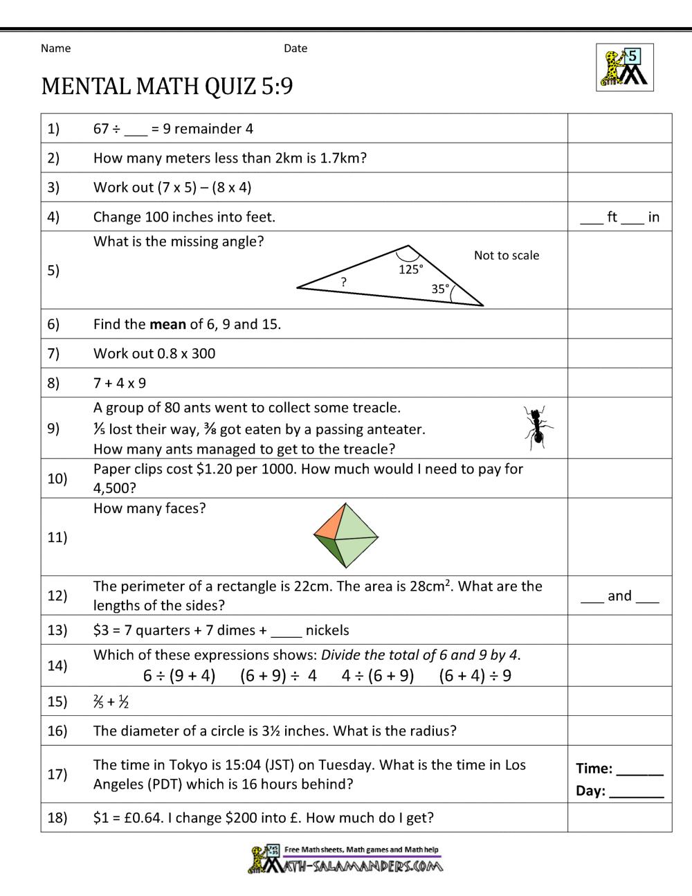 Class 5 Math Problem Solving Worksheets