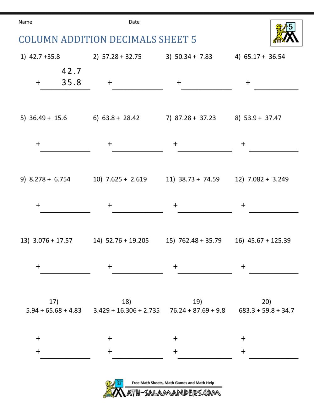 Class 5 Math Worksheets By Topic