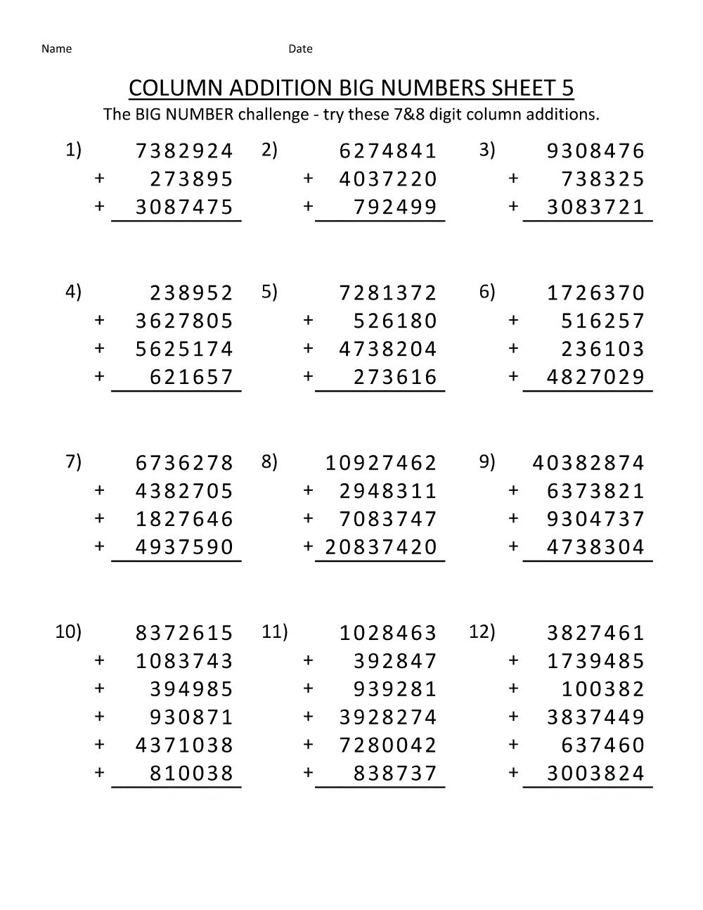 Class 5 Math Worksheets With Answers