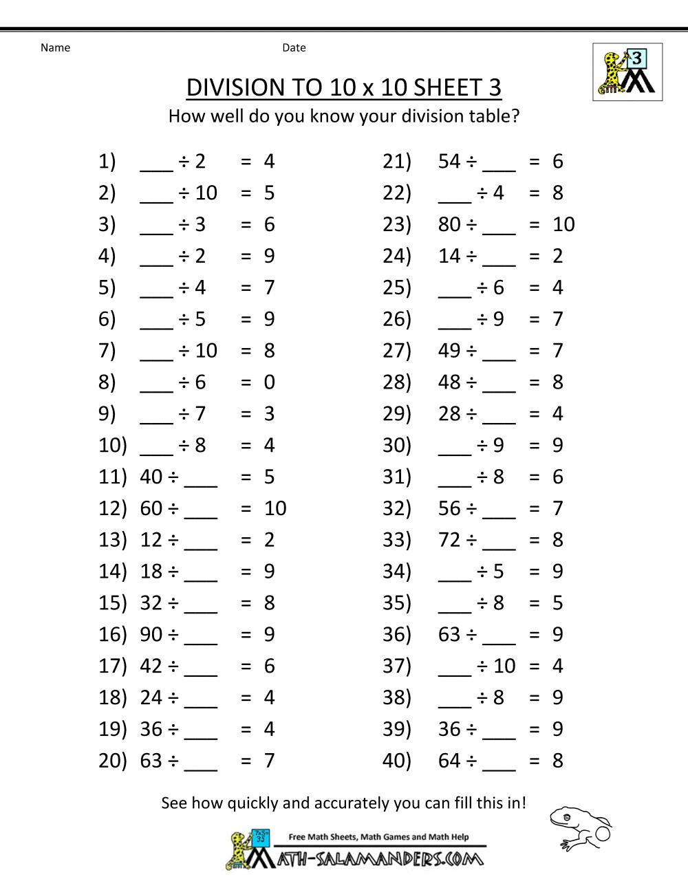 Common Core Math Worksheets Division