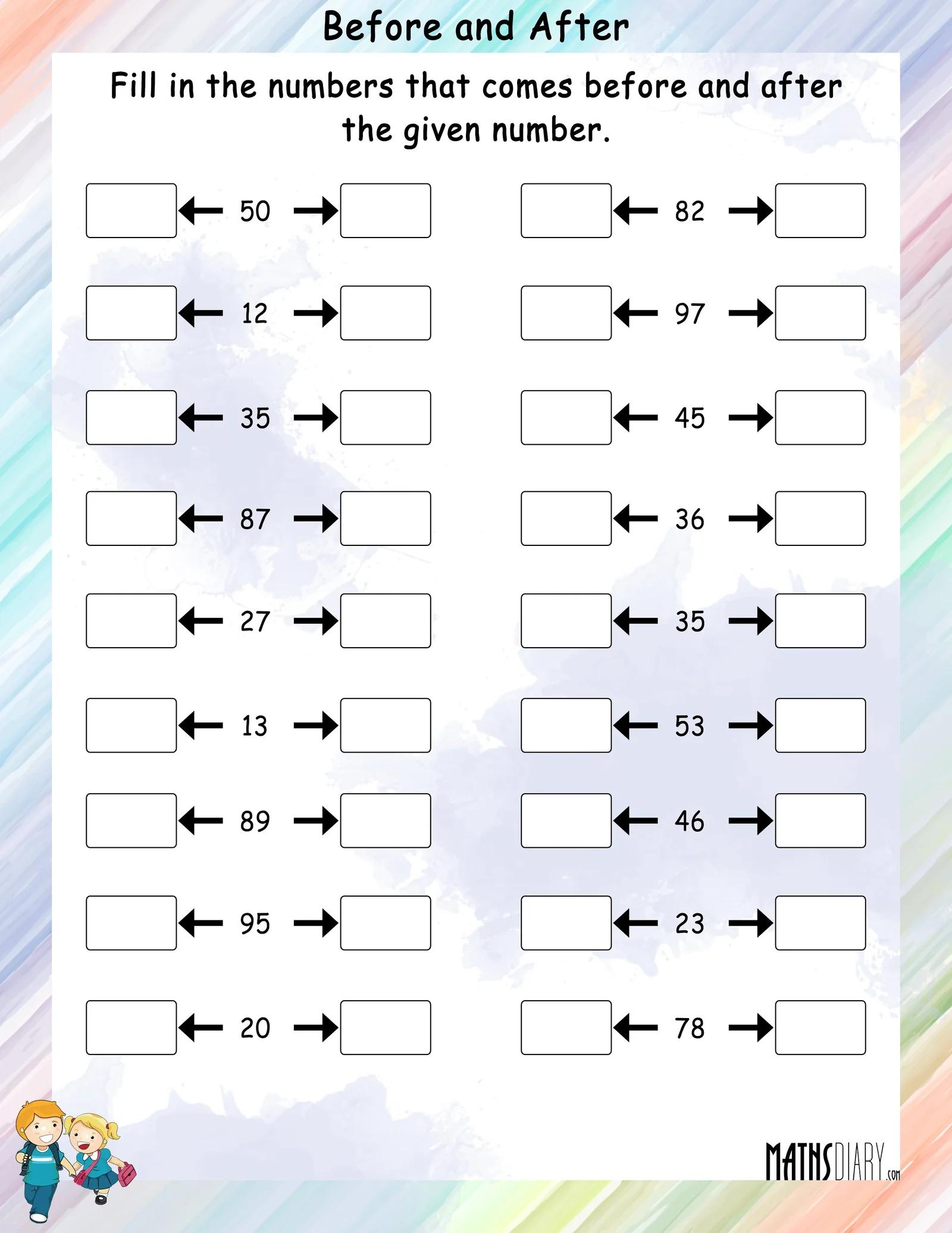 First Grade Before And After Math Worksheets