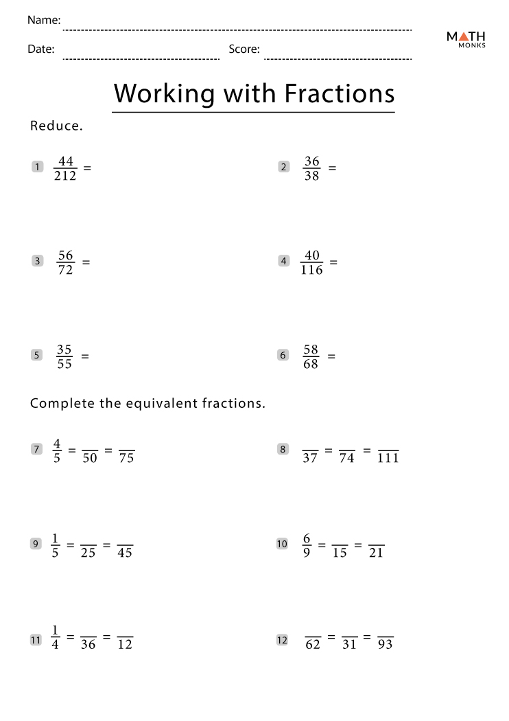 Fractions Worksheets Grade 7 Math