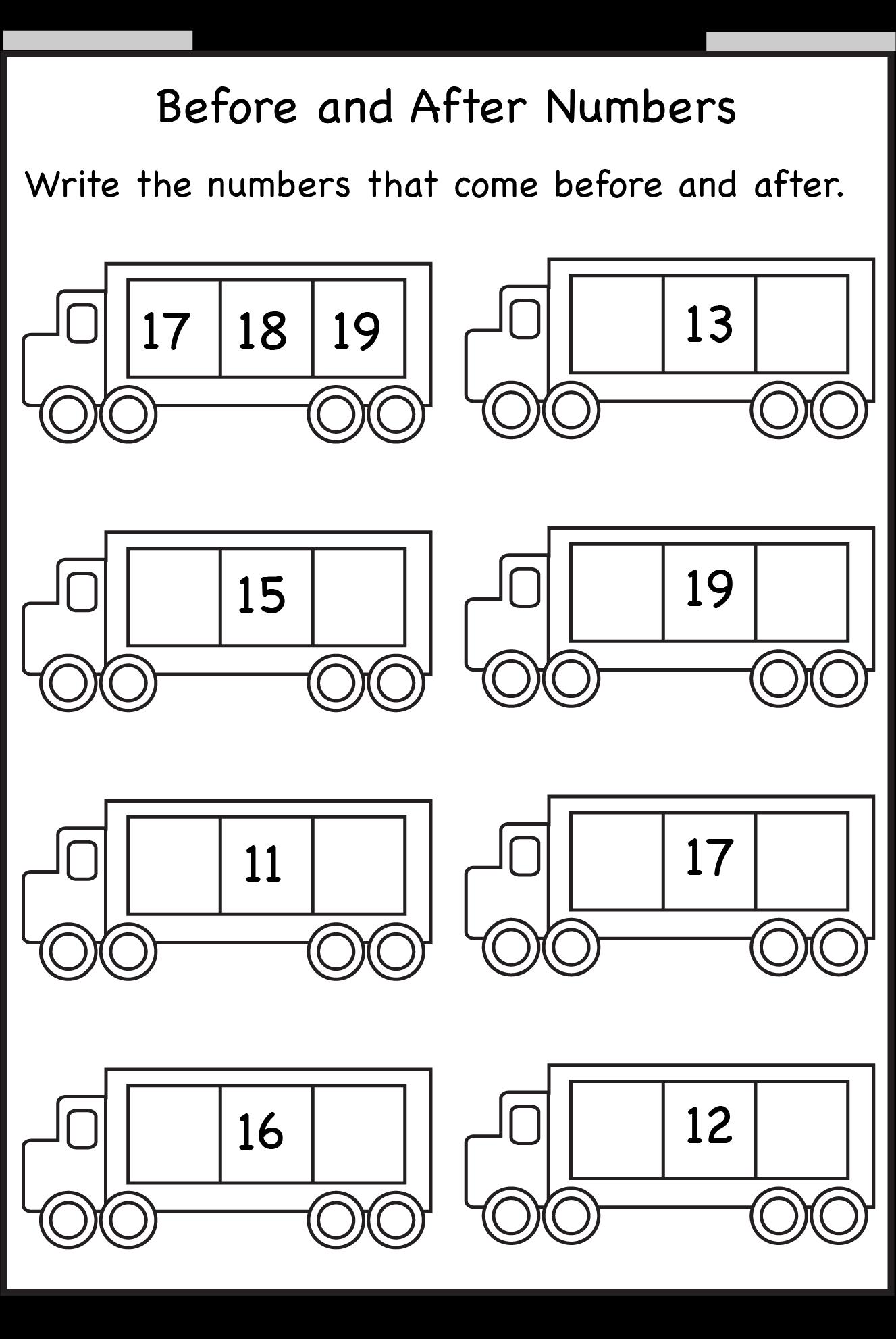 Free Printable Before And After Number Worksheets