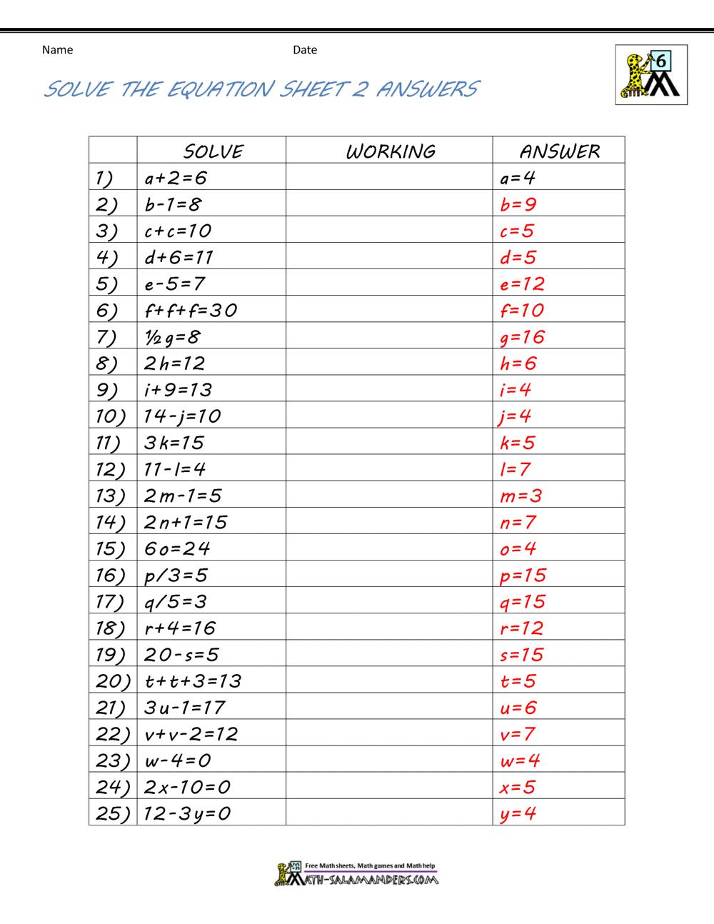 Free Printable Math Worksheets With Answers