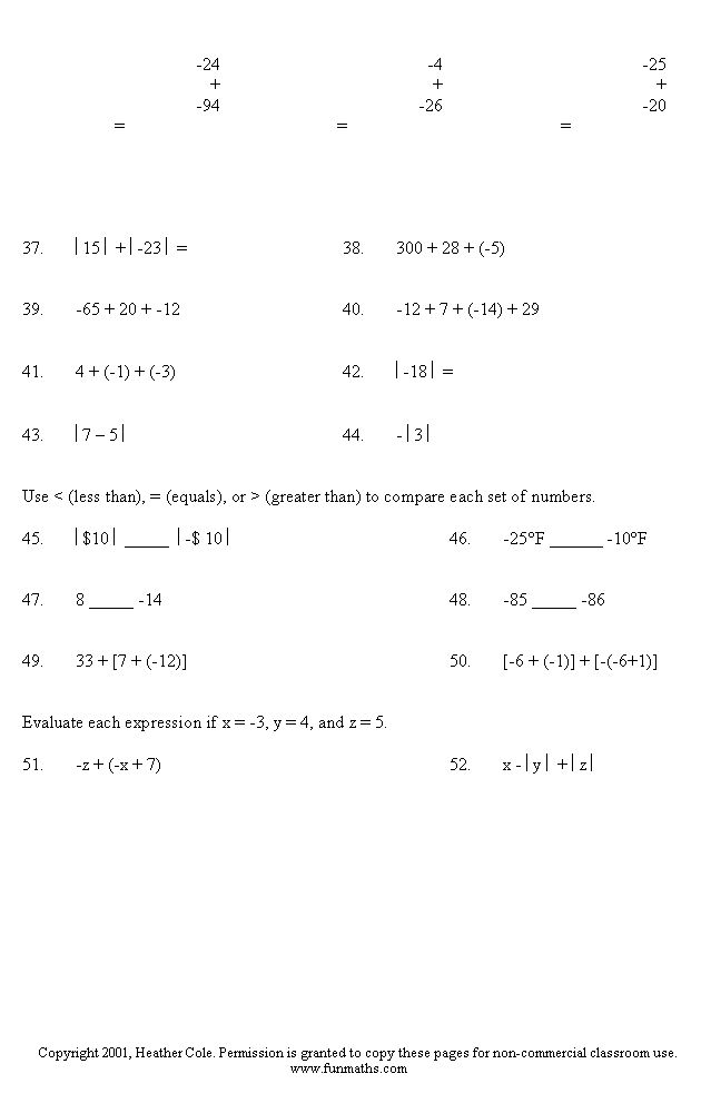 Free high school math worksheet from Funmathscom High school math