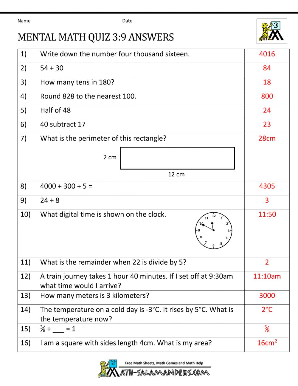 Fun Math Worksheets With Answers