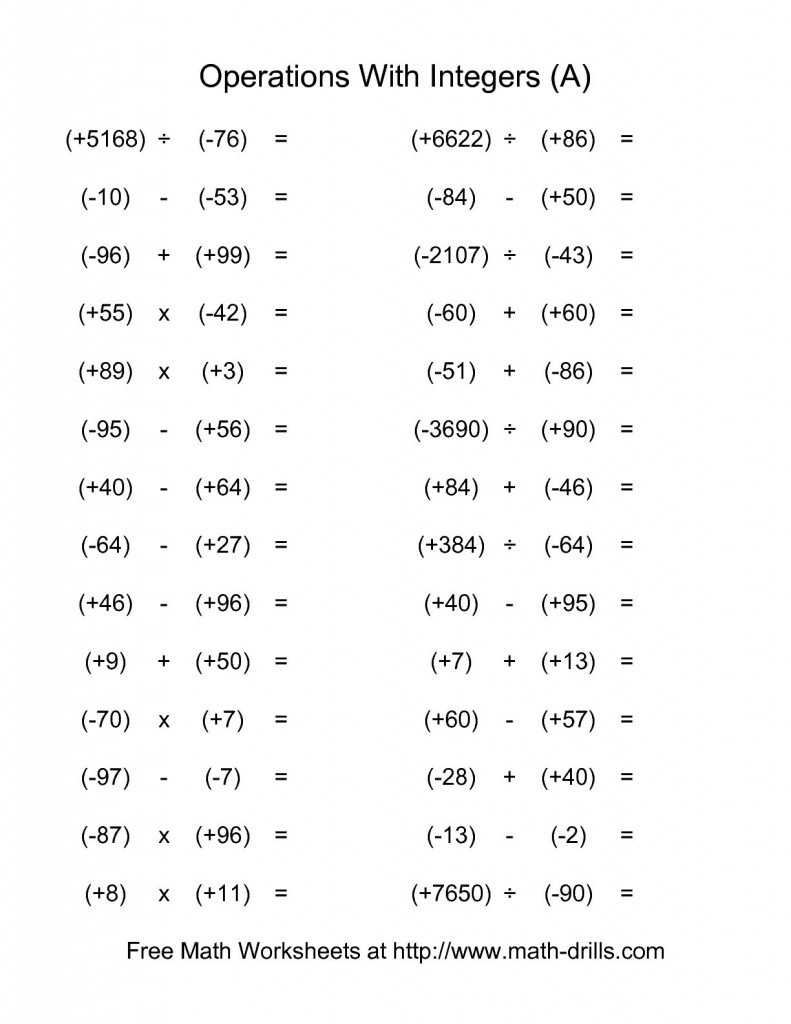 7Th Grade Math Integers Worksheet – Math Worksheets