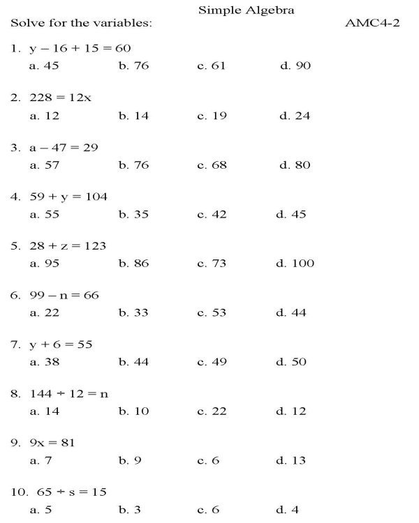 High School Algebra Worksheets Printable Free Worksheets Master