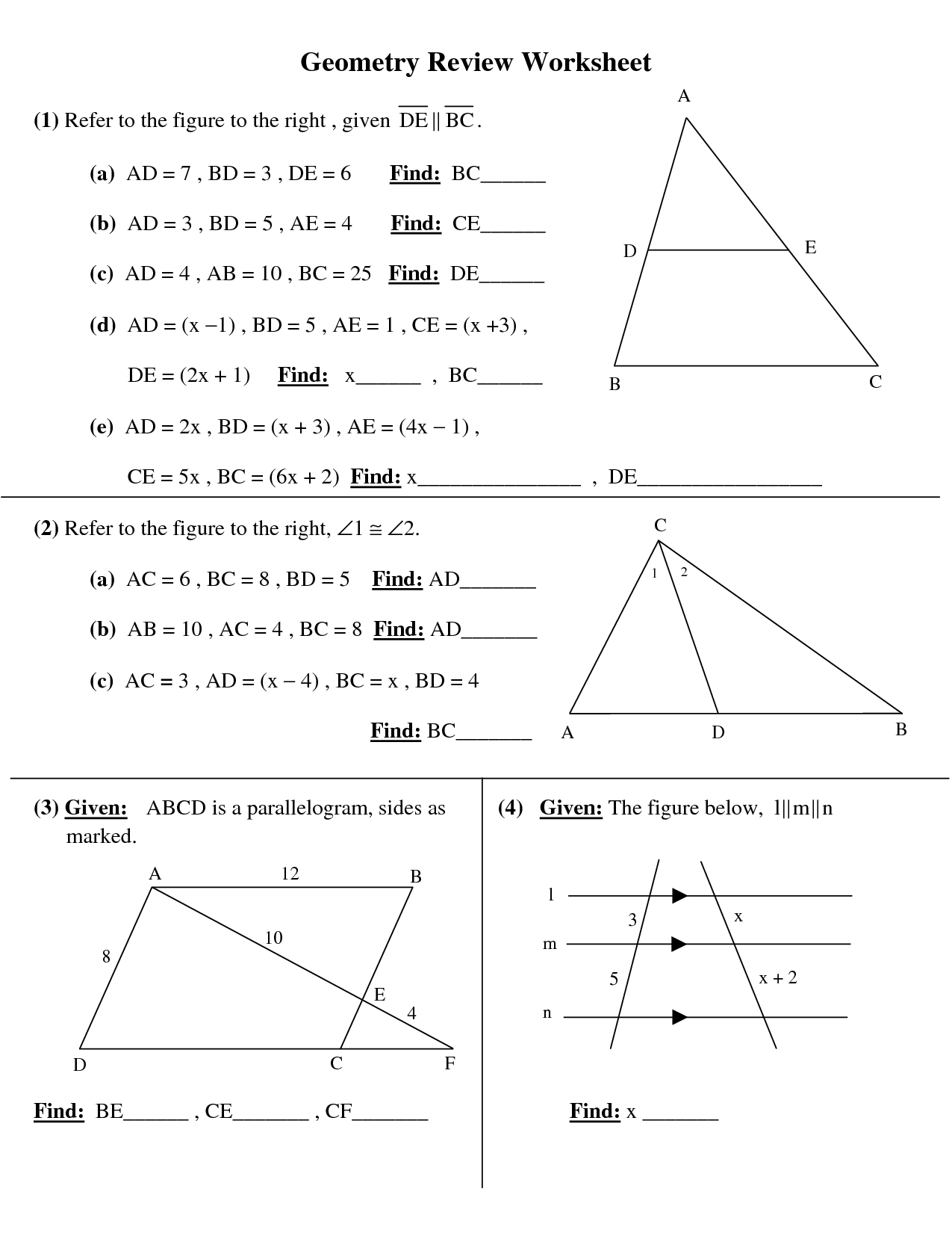 High School Geometry Worksheets Printable MySchoolsMathcom