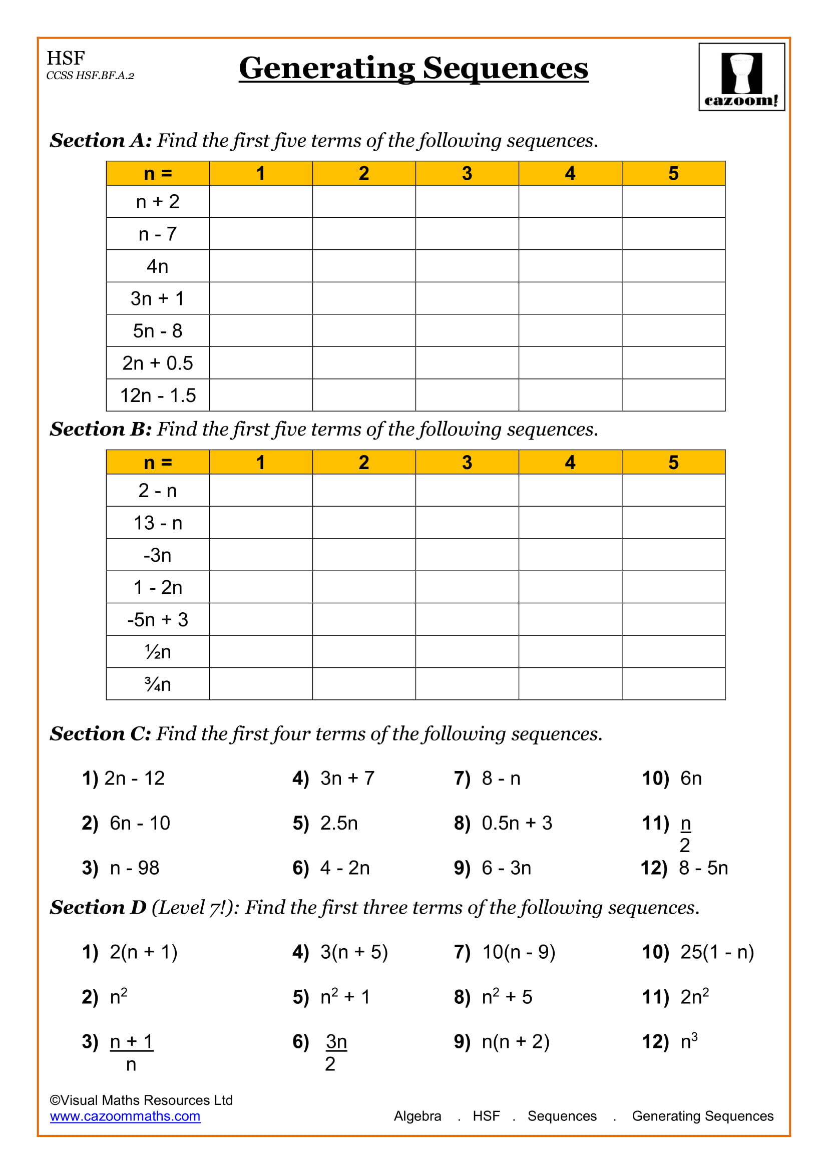 High School Math Worksheets Math Worksheets PDF