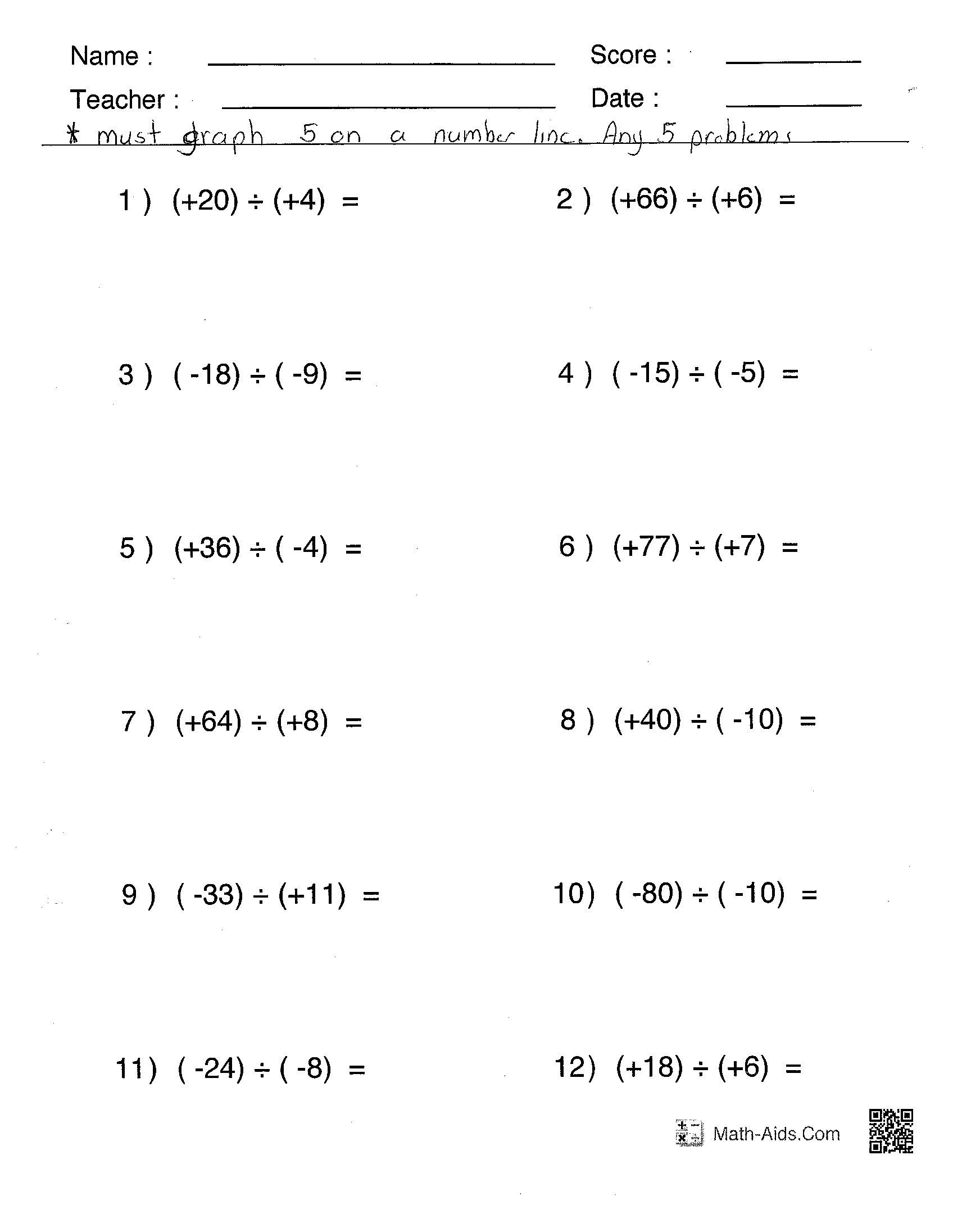 Free Printable Integer Worksheets Grade 7 | Free Printables | Free Printable Integer Worksheets