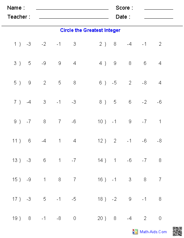 Integers Worksheets With Answers For Grade 6 Pdf Thekidsworksheet