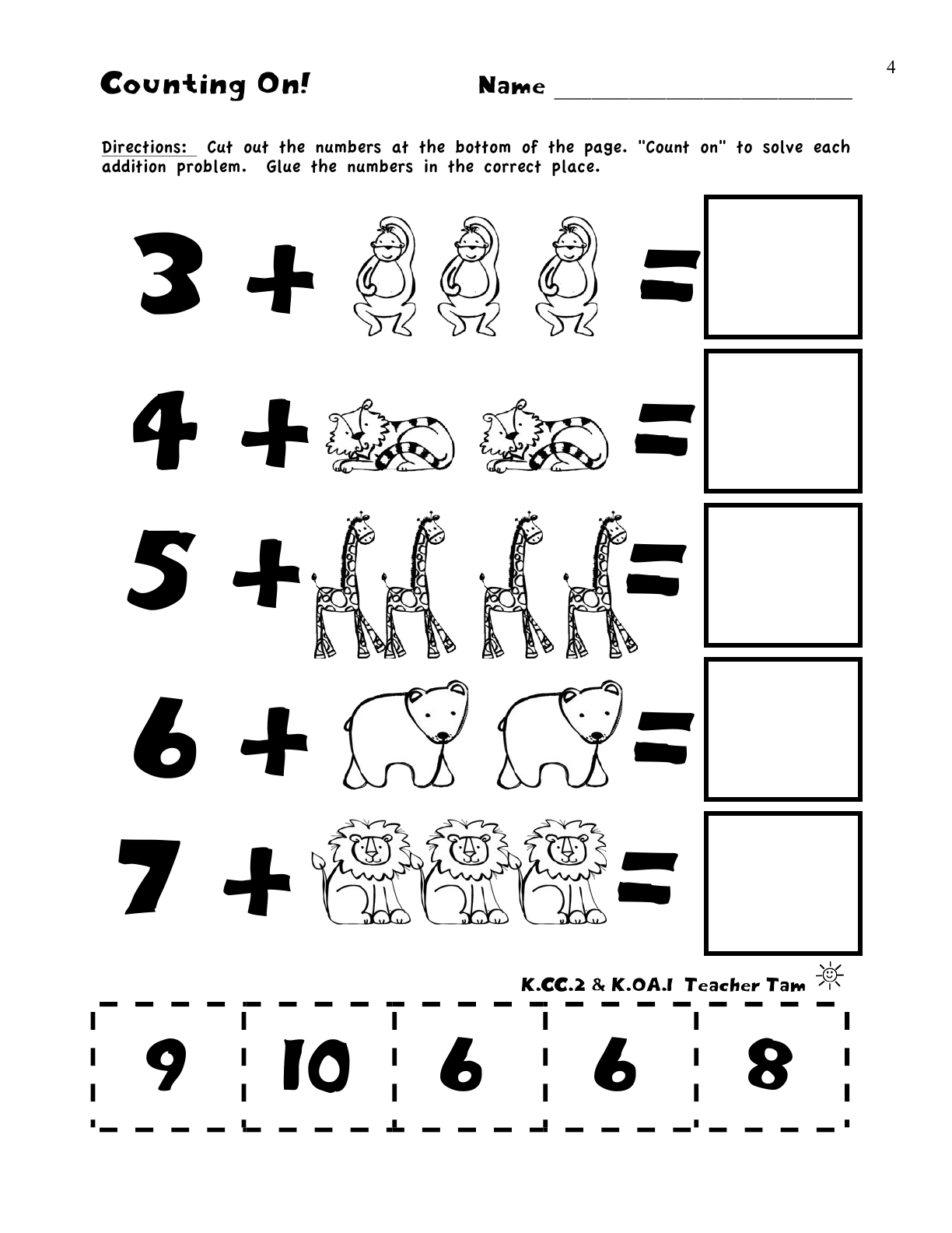 Kinder Math Adding and Counting Practice MySchoolsMathcom