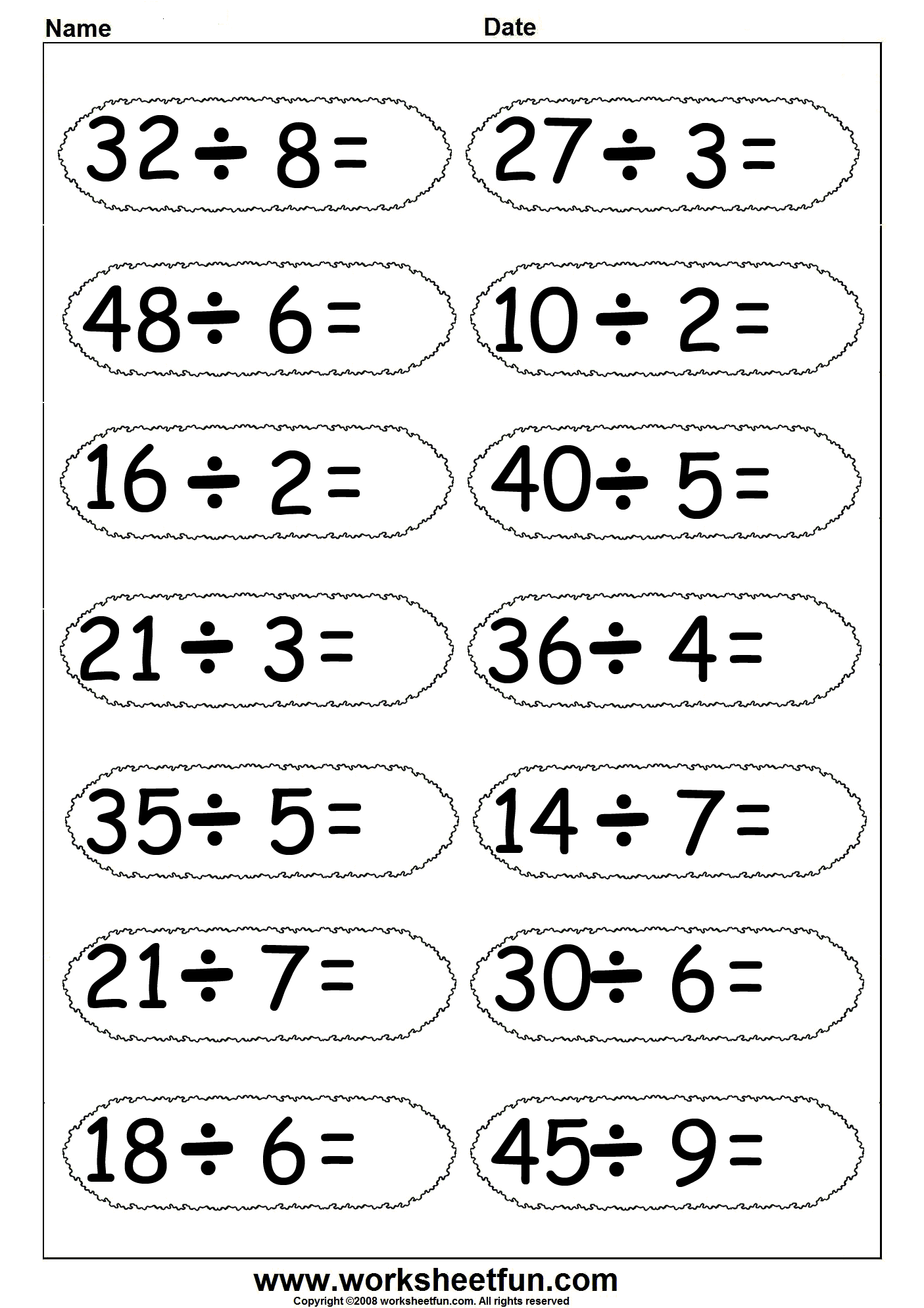 Math Division Worksheets Coloring