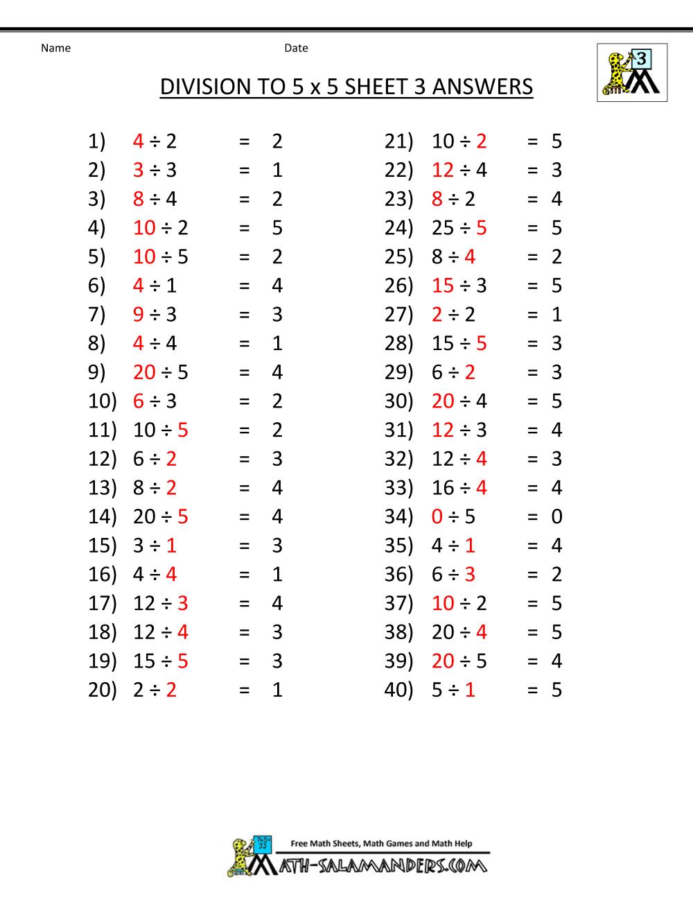 Math Drills Com Division Worksheets