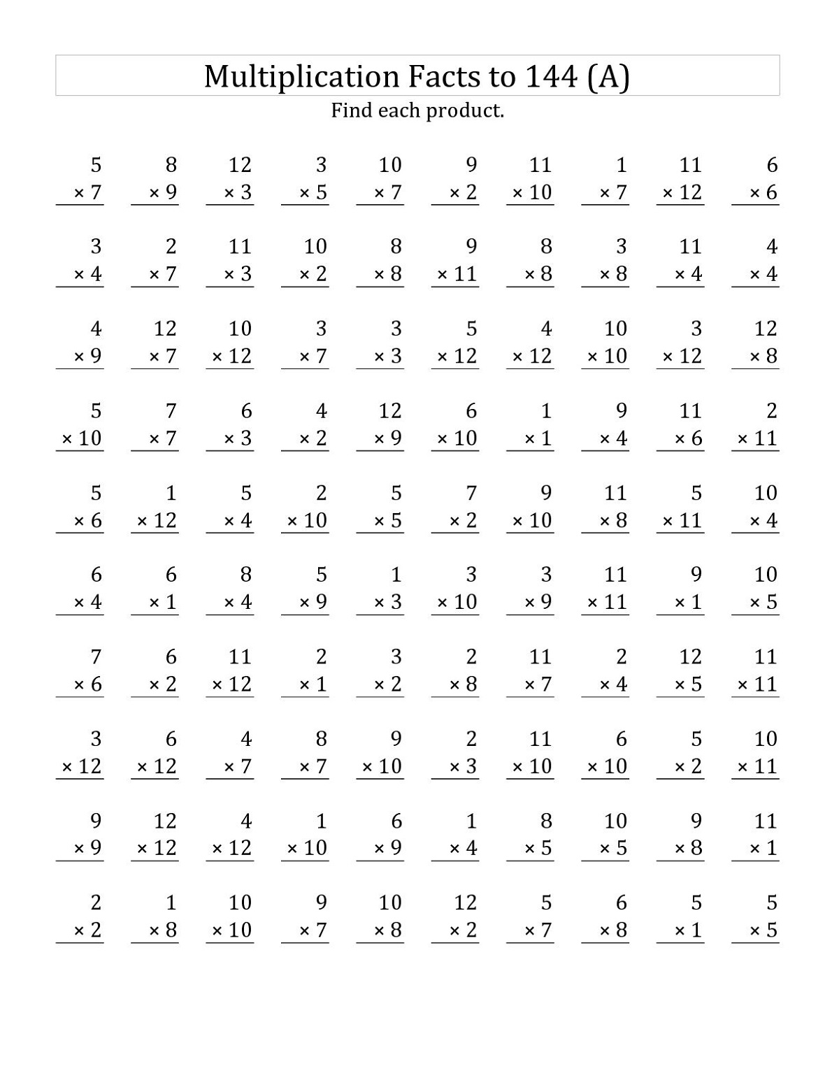 Math Fact Practice Sheets