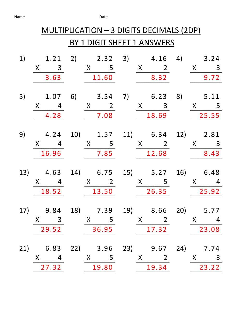 Math Practice Worksheets With Answers