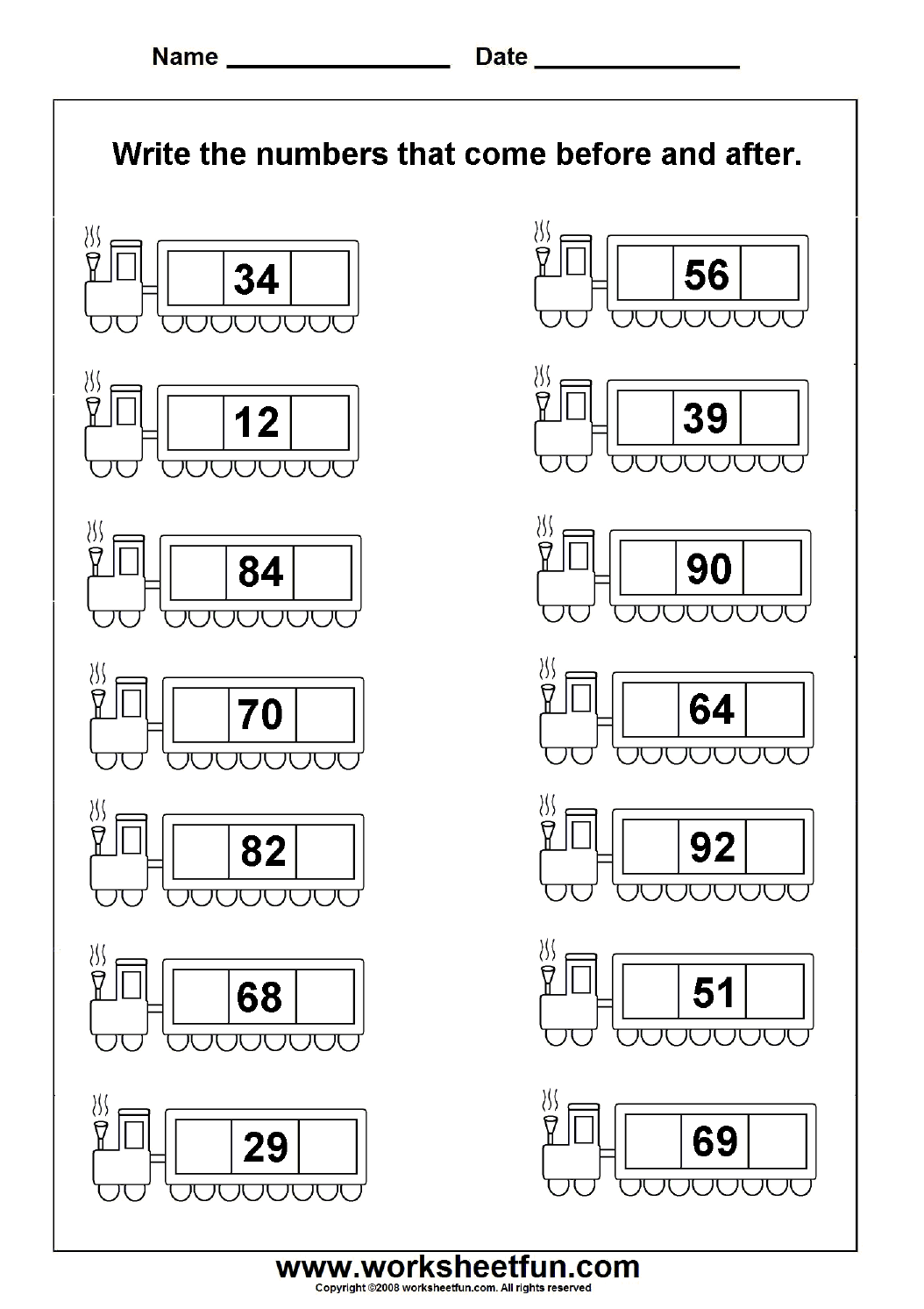 Math Sequence Worksheets Before And After