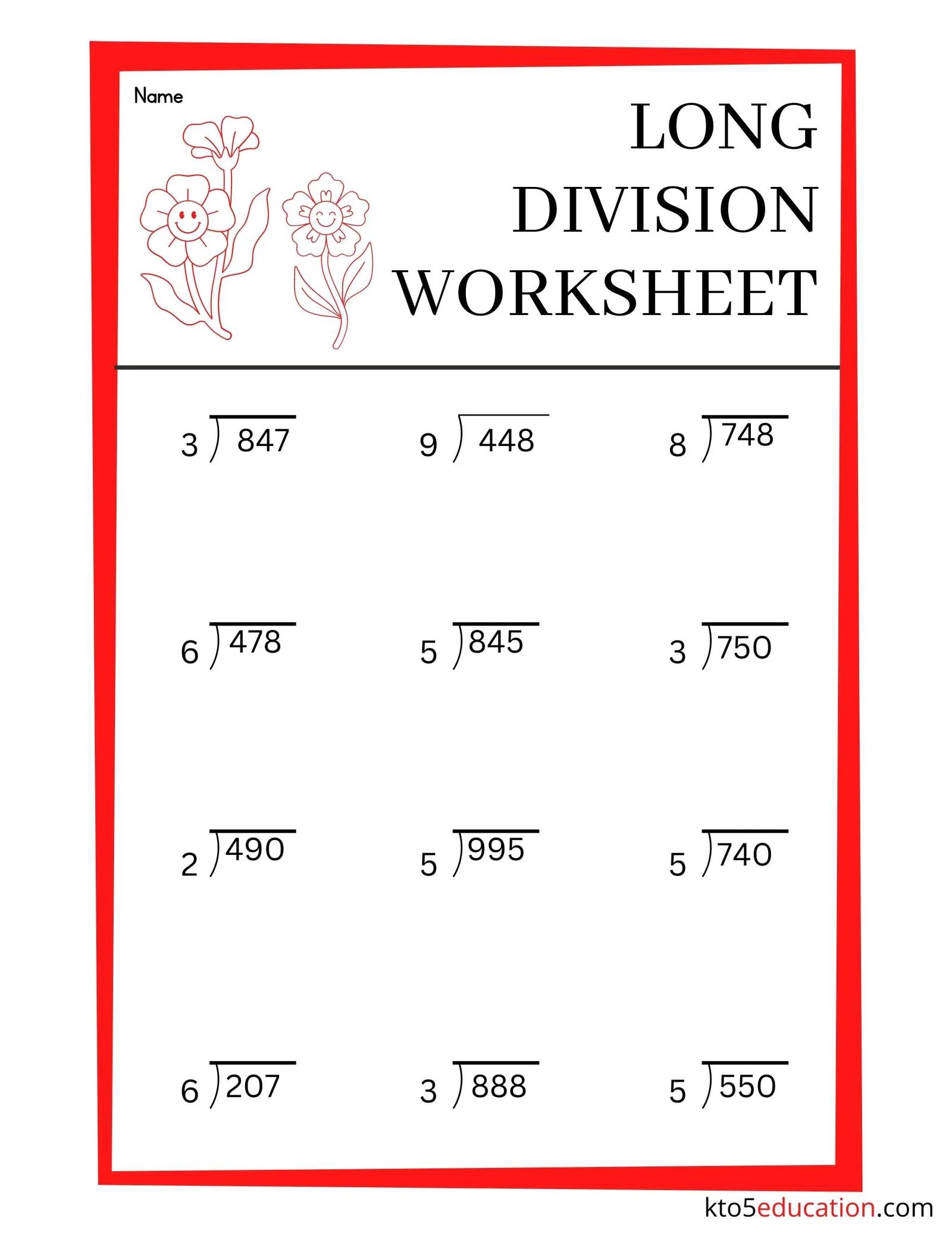 Math Worksheets 3 Digit Division