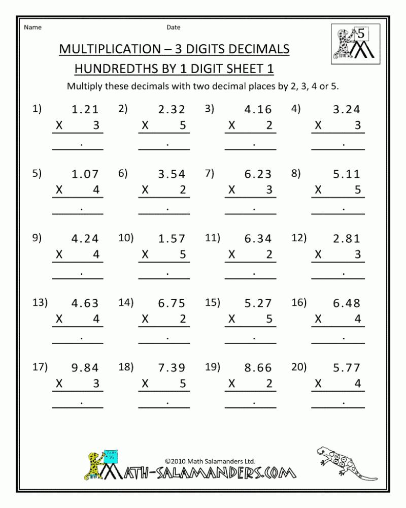 Math Worksheets 5Th Grade Decimals