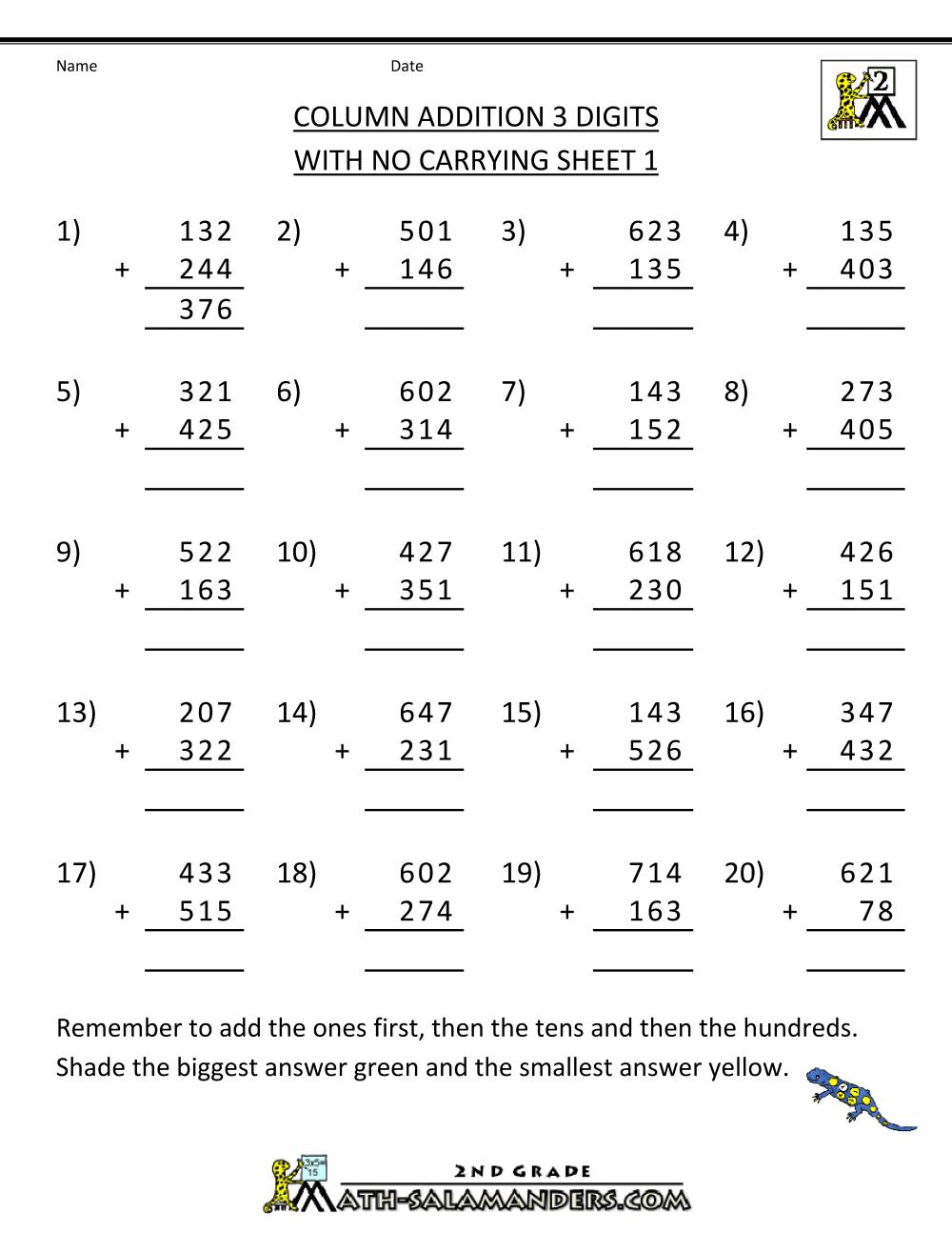 Math Worksheets Addition Grade 2